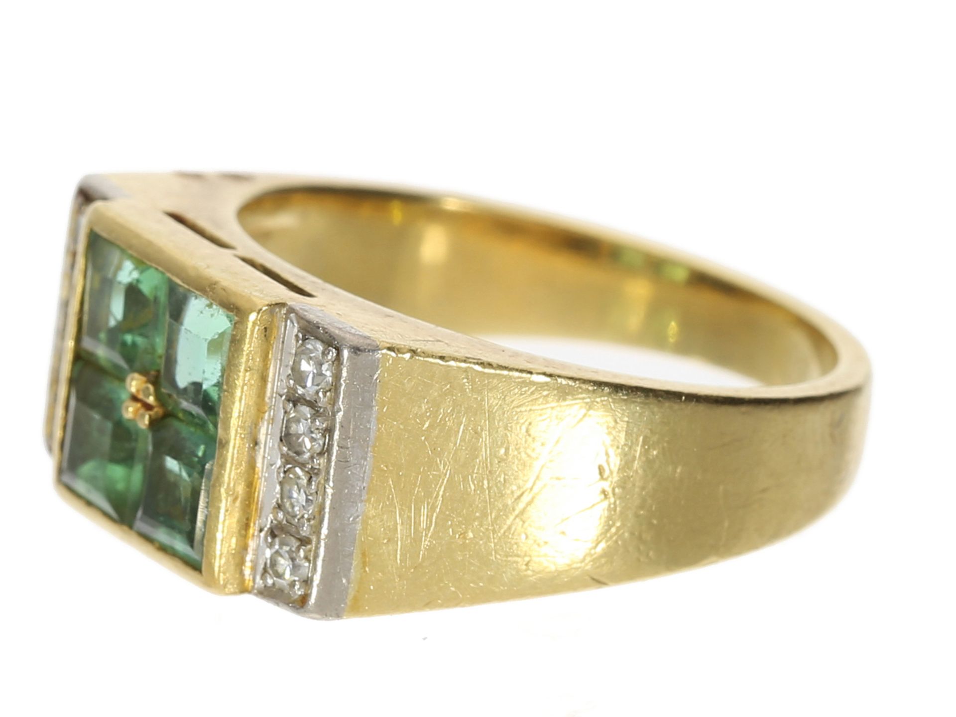 Ring: Vintage Goldschmiedering mit Turmalin- und Diamantbesatz, Handarbeit aus 18K Gold - Bild 2 aus 3