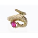 Ring: Goldener vintage Schlangenring mit Rubinbesatz