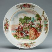 Teller Musizierendes Paar - Franz Ferdinand Mayer-Preßnitz (Hausmalerei). Meissen, um 1740 / 1750.