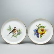 2 Wandteller - Vogelmalerei Stieglitz und Fruchtmalerei. Meissen 1972-1980 und 1984.