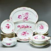 23tlg. Speiseservice Blumenbukett purpur. Meissen 1850-1946.