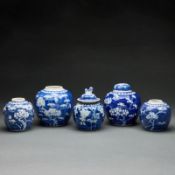 Fünf kleine Vasen mit Prunus- und Trauben-Dekor, China