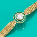 Armband mit großem Altschliff-Diamanten und Smaragden