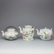 3 Teekannen, China, Qing Dynastie, um 1900