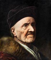 Glasmaler des 19. Jahrhunderts, wohl Süddeutschland, Bildnis eines alten Mannes im Pelz (nach Baltha