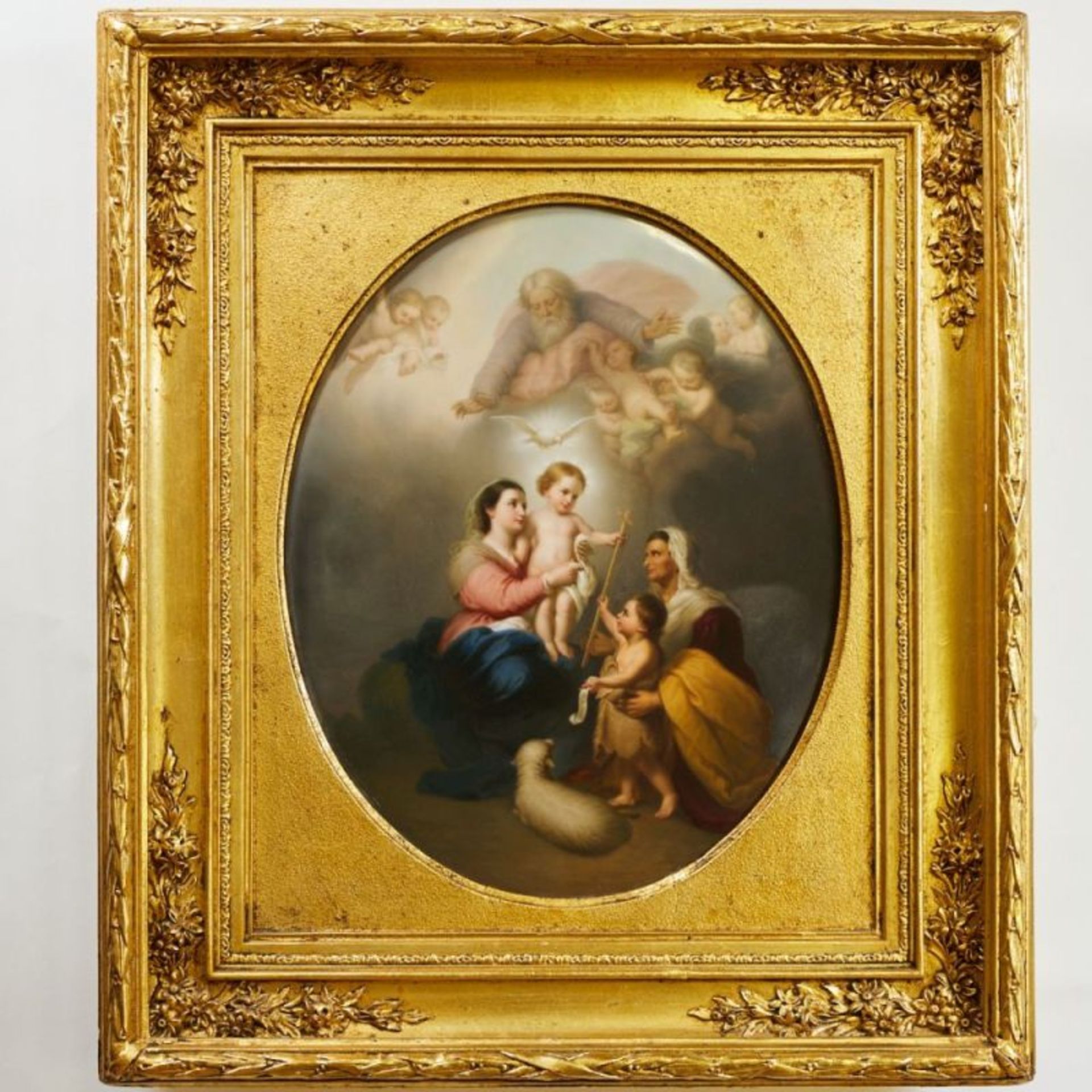 Große ovale Bildplatte Die heilige Familie" (Die Madonna von Sevilla) - Madonna mit Christuskind und