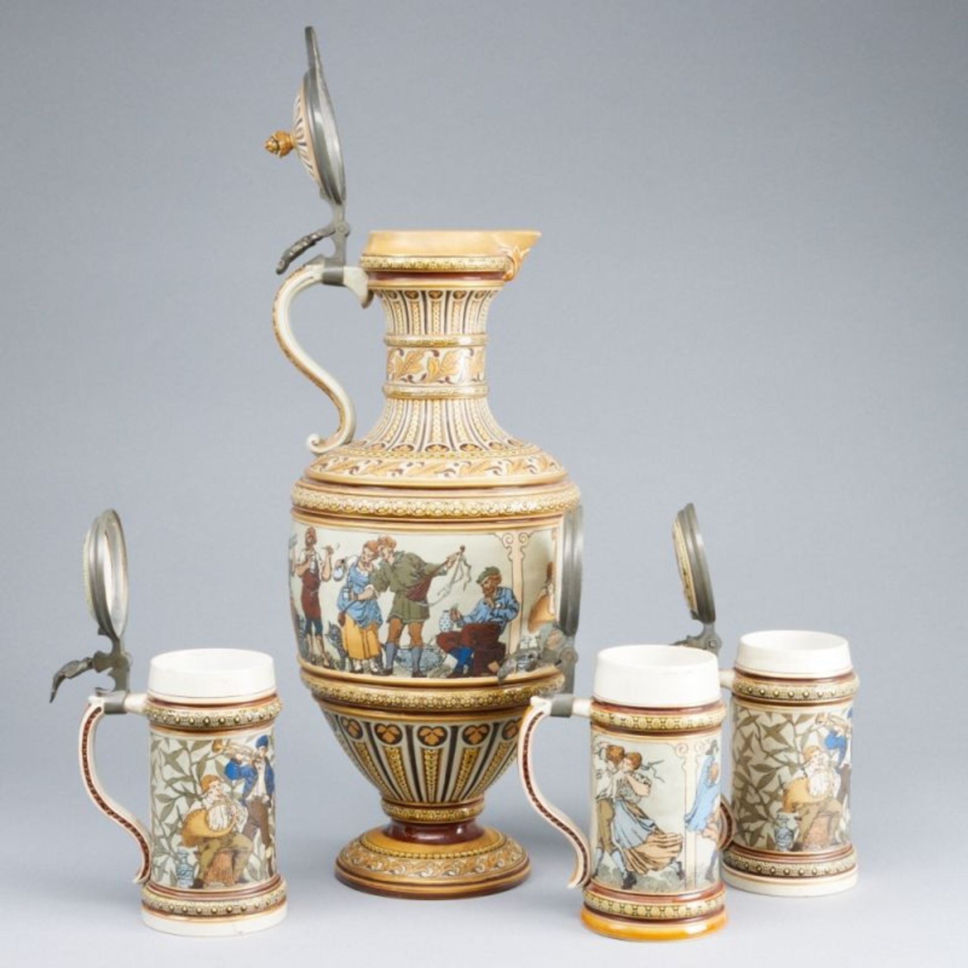 1 Krug Bauerntanz, 1 Humpen Tänzer und 2 Humpen Musikanten. Villeroy & Boch, Mettlach um 1885. - Bild 3 aus 4