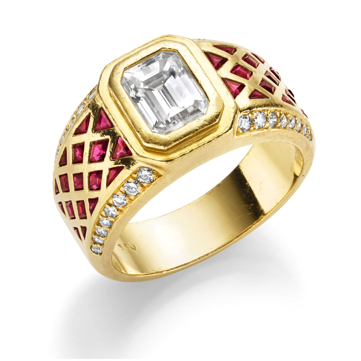 Diamond ring with ruby mosaic 