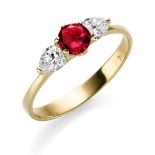 Ring with pigeon-blood red ruby and diamonds 