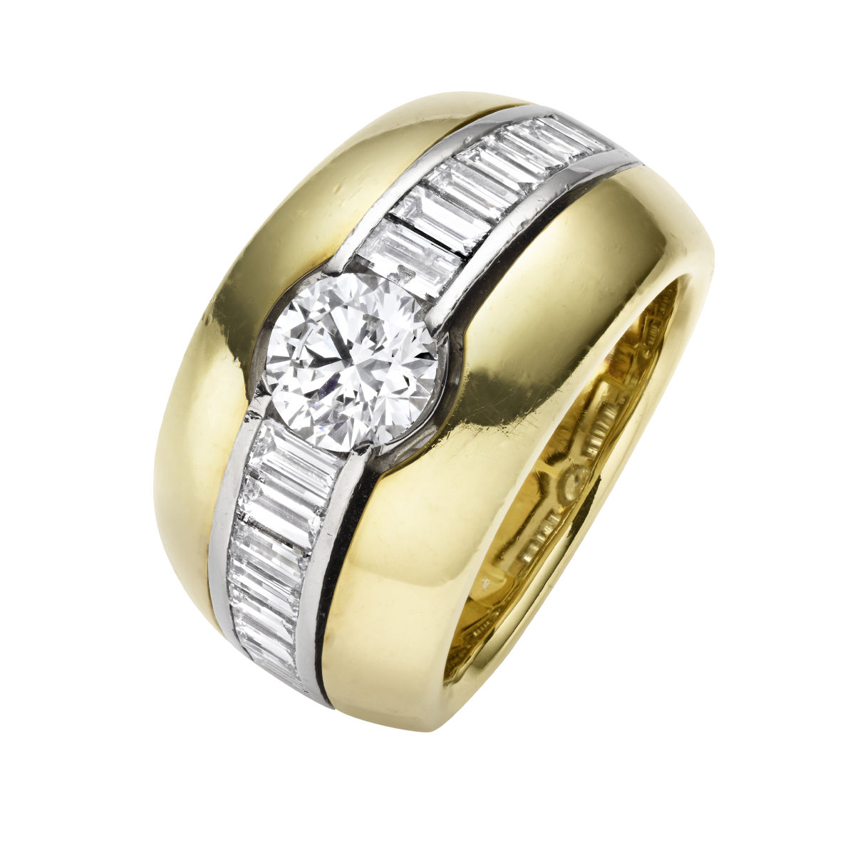 Wempe band ring with diamond solitaire and diamond rivière 