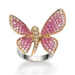 Schmetterlingsring mit pinken Saphiren und Brillanten