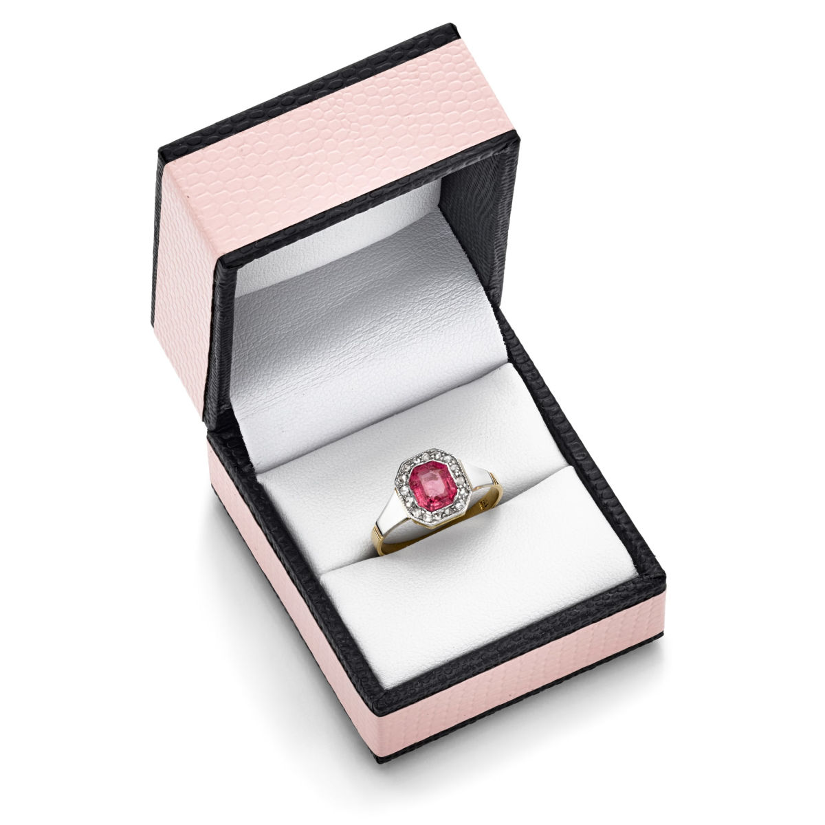 Art Deco entourage ring with pink tourmaline and diamond roses  - Image 2 of 2