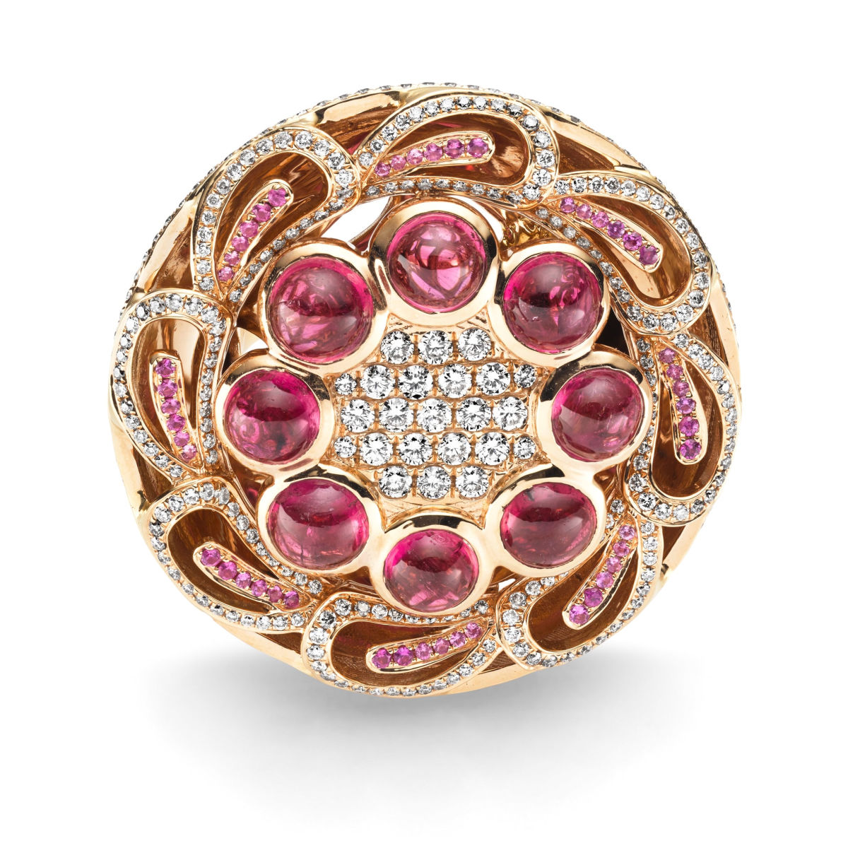 Cocktail ring with pink tourmalines, sapphires and diamonds  - Image 2 of 2