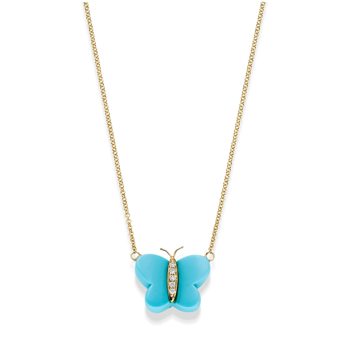 Butterfly necklace with turquoise and diamonds 