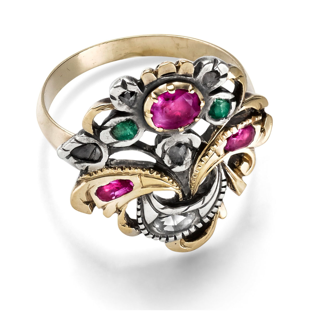 «Giardinetto» ring with rubies, emeralds and diamonds 