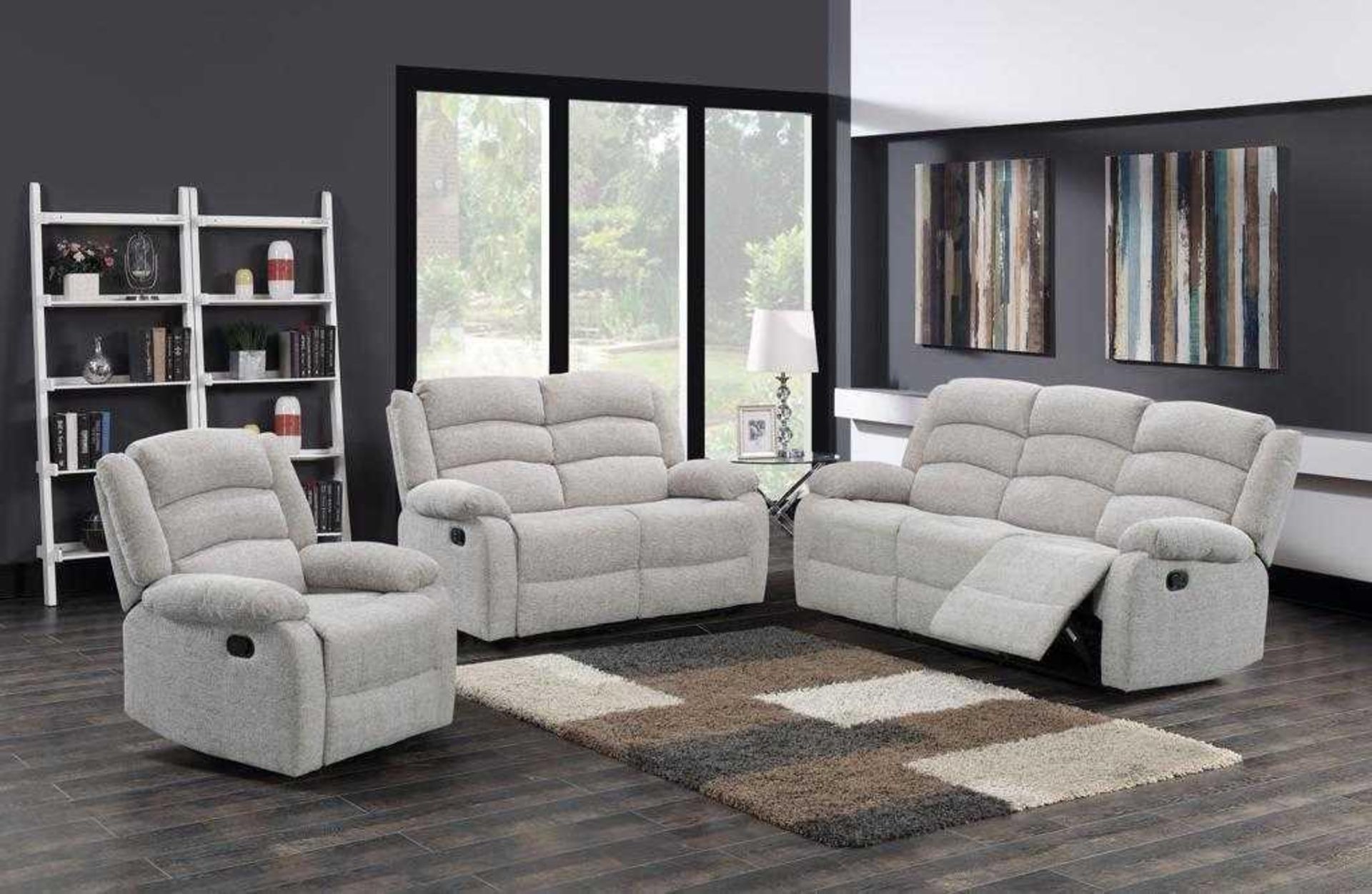 BRAND NEW fabric Malaga 3 + 2 + 1 seater manual recliner sofa. RRP:£1,999