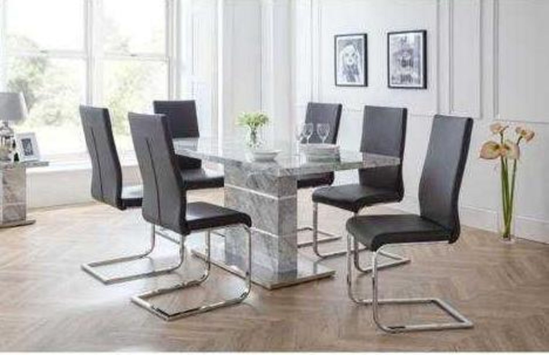 BRAND NEW Rimini marble effect table and chair set. RRP: £1,499