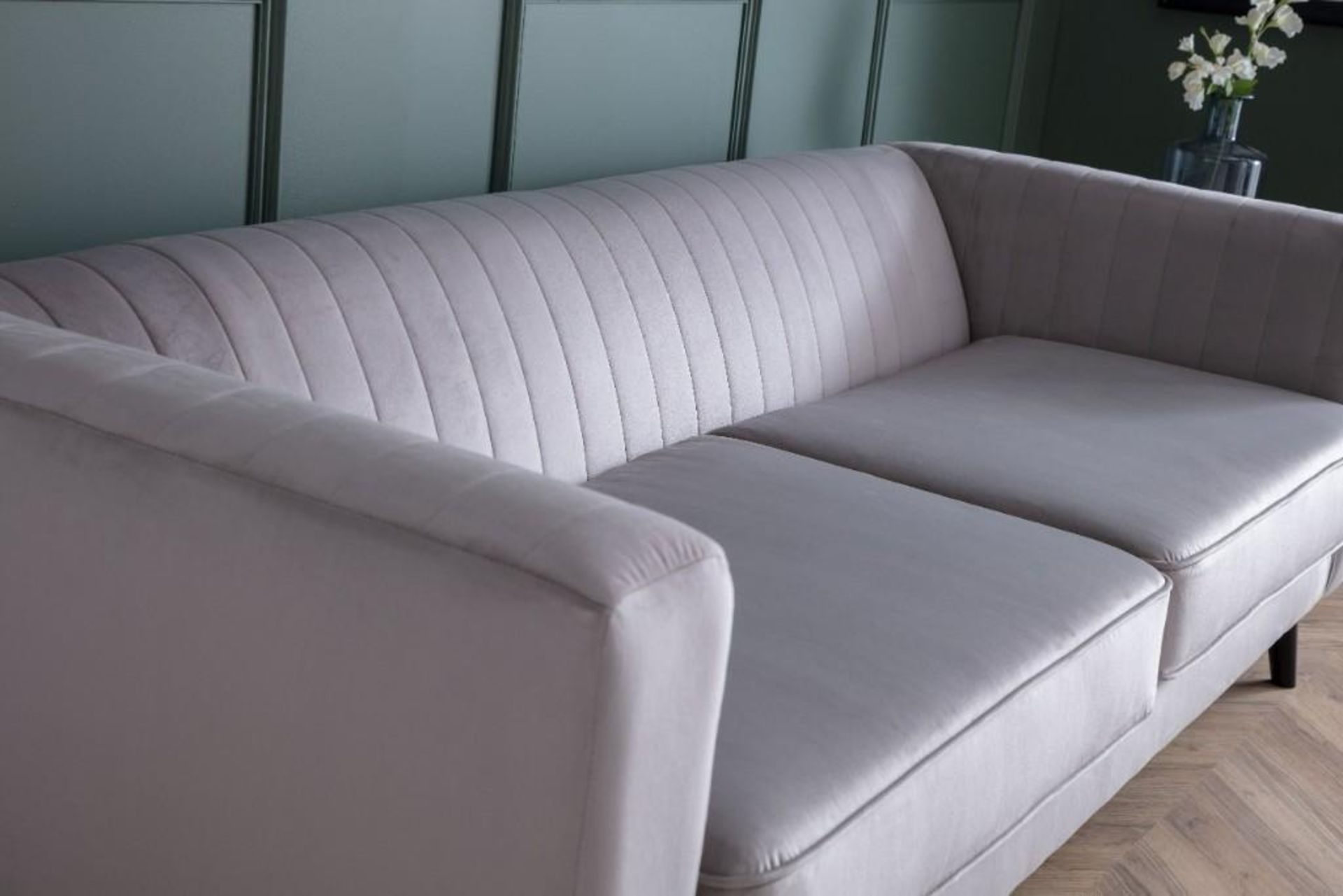 *TRADE LOT* 10 X Brand new Boxed Ellenor 3 Seater Sofa in Grey Velvet - Image 2 of 3