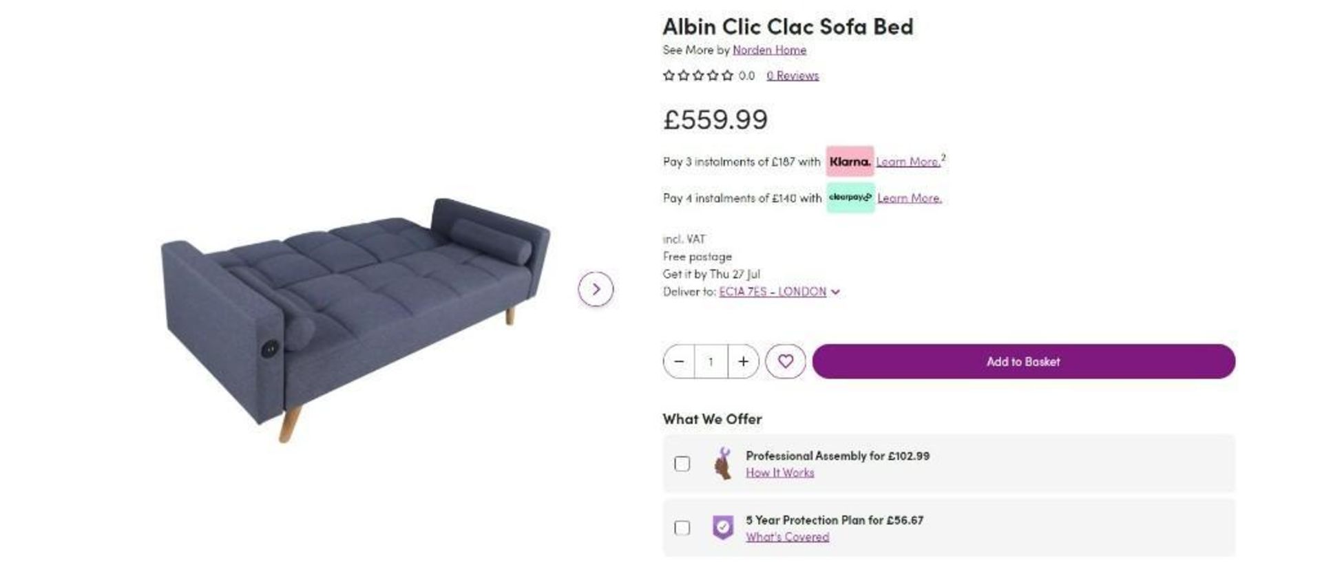 *NO VAT ON HAMMER* Brand new Boxed 2 Seater Clic Clac USB Sofa Bed - Image 2 of 10