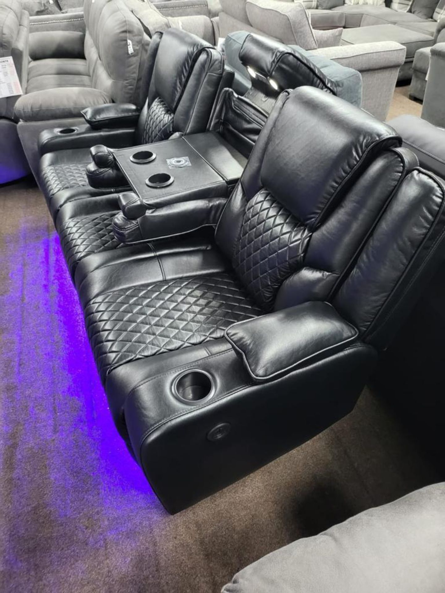 BRAND NEW Bentley Black Leather 3 Seater Electric Recliner With Wireless Charging and Floor lights! - Image 3 of 6