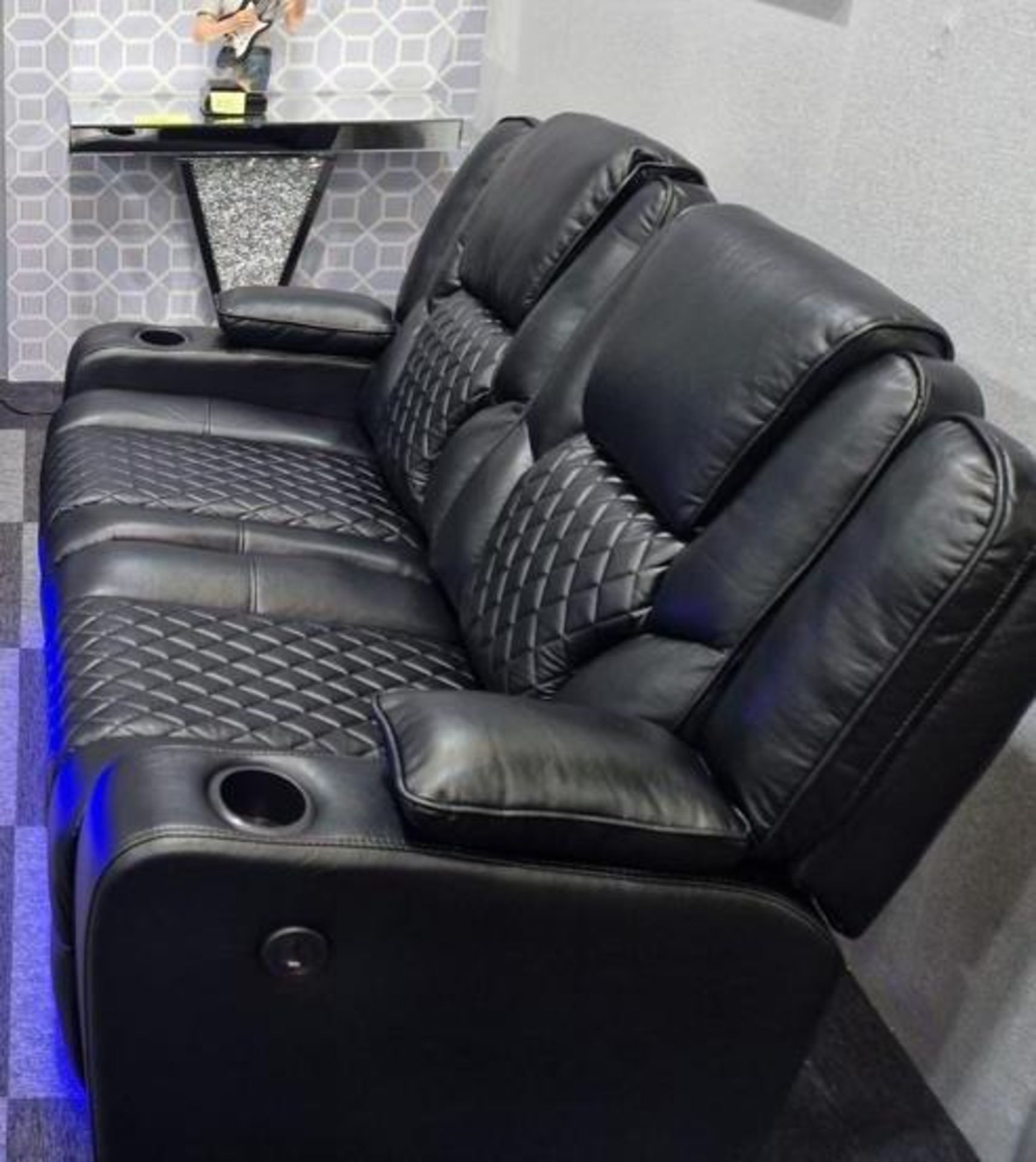 BRAND NEW Black Leather 2 Seater Electric Recliner With USB Charging Port and Floor lights. - Image 3 of 4