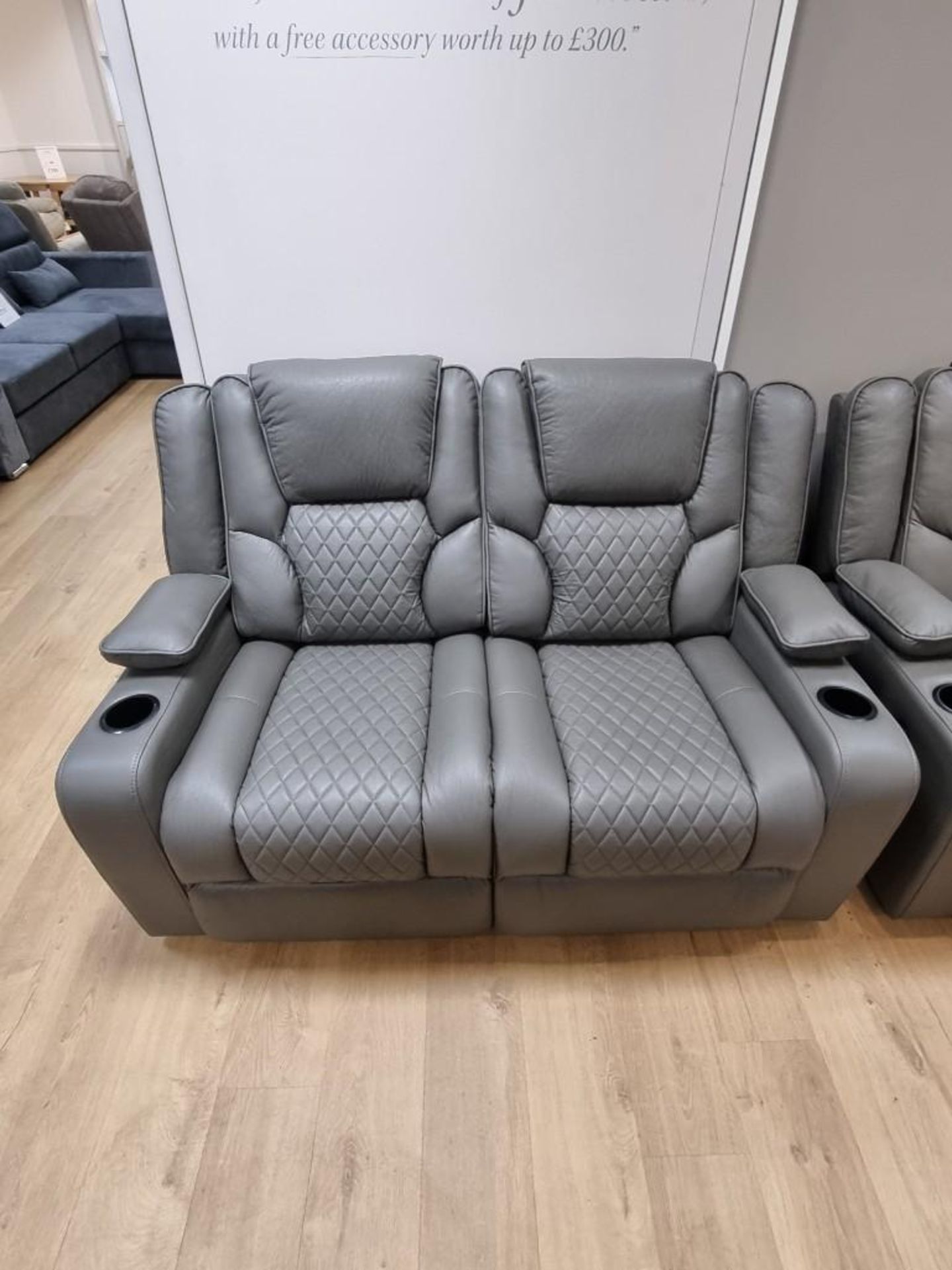BRAND NEW Grey Leather 2 Seater Electric Recliner With USB Charging Port and Floor lights. - Image 3 of 6