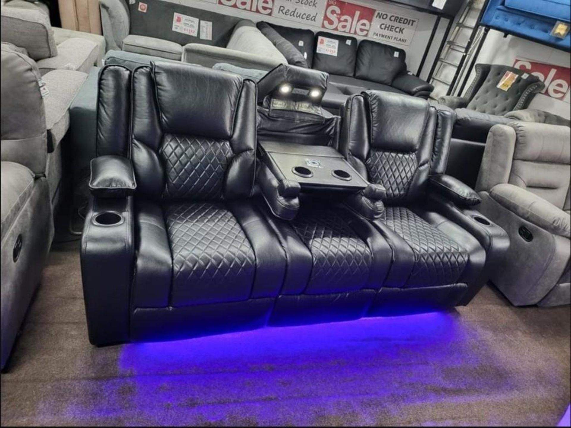 BRAND NEW Bentley Black Leather 3 Seater Electric Recliner With Wireless Charging and Floor lights! - Image 5 of 6