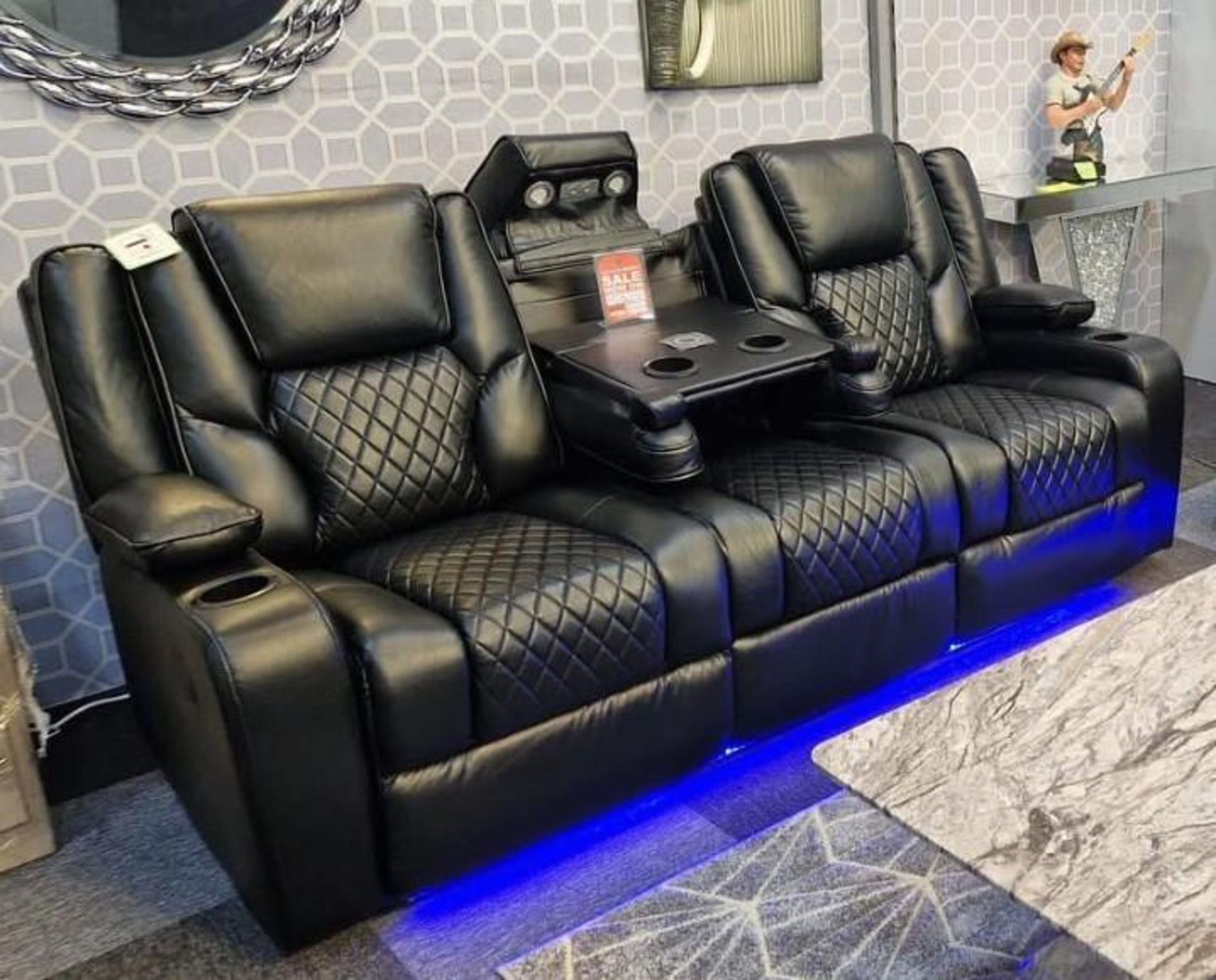 BRAND NEW Bentley Black Leather 3 Seater Electric Recliner With Wireless Charging and Floor lights!