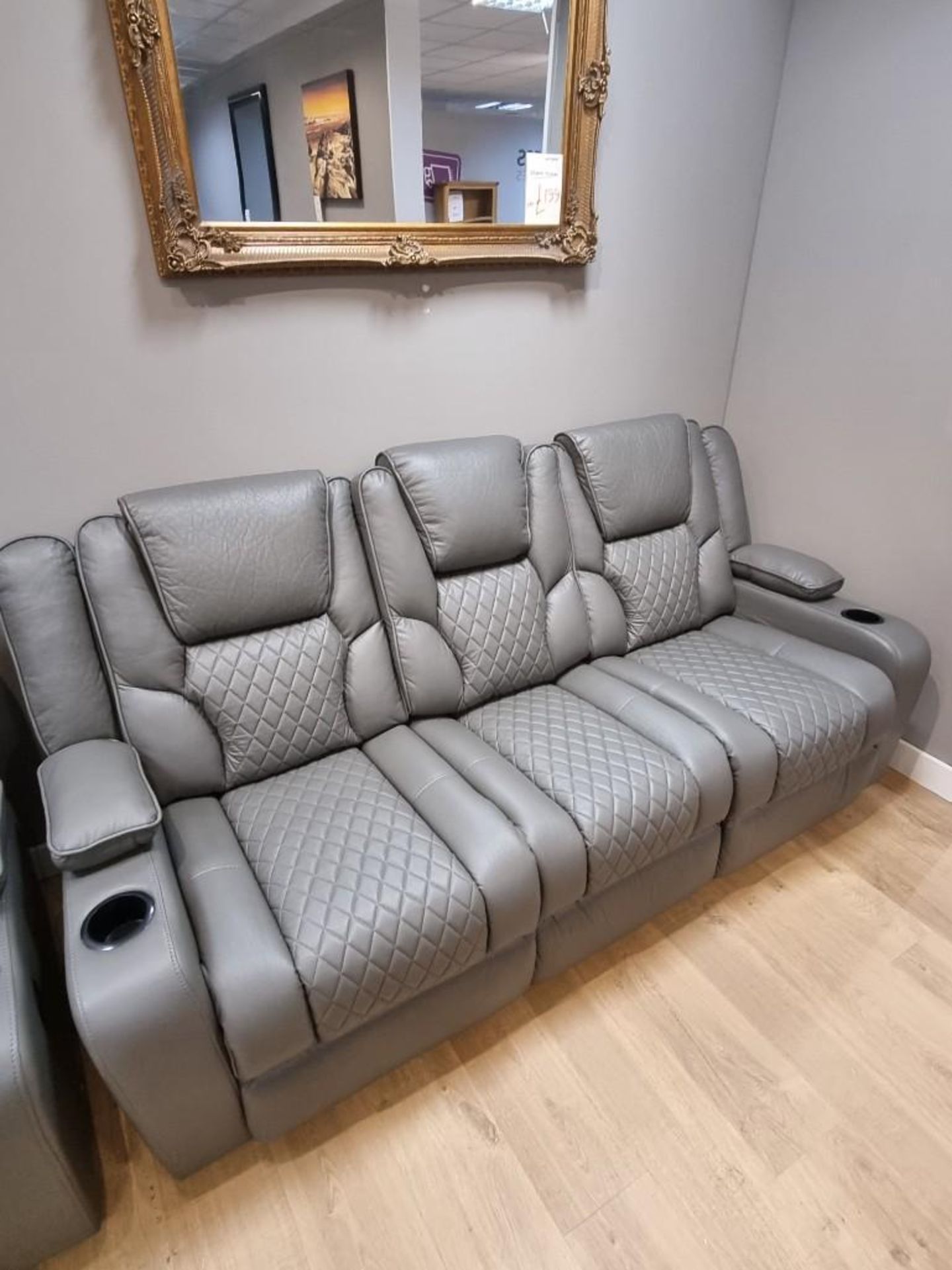 BRAND NEW Bentley Grey Leather 3 Seater Electric Recliner With Wireless Charging and Floor lights! - Image 3 of 7