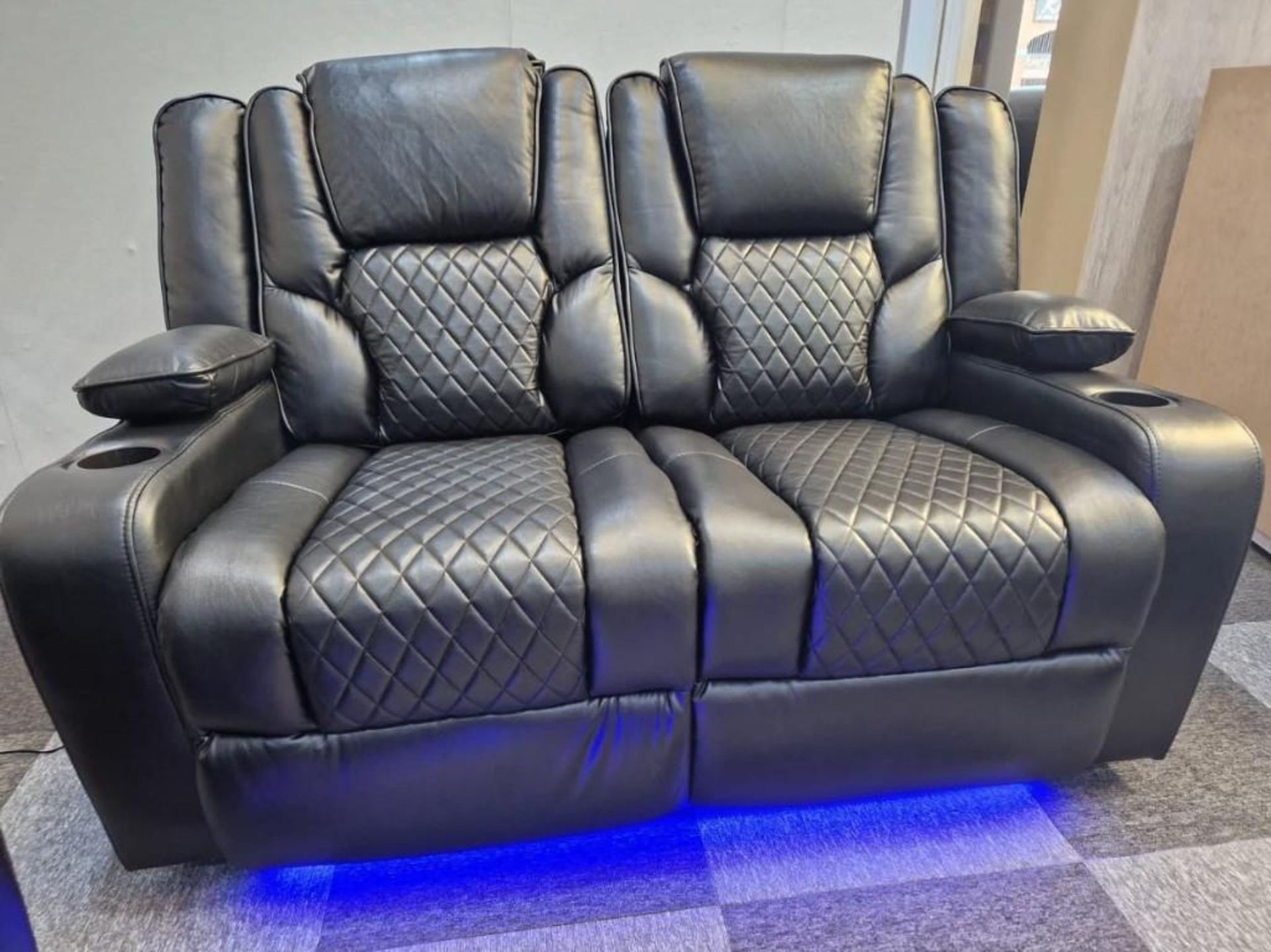 BRAND NEW Black Leather 2 Seater Electric Recliner With USB Charging Port and Floor lights. - Image 2 of 4
