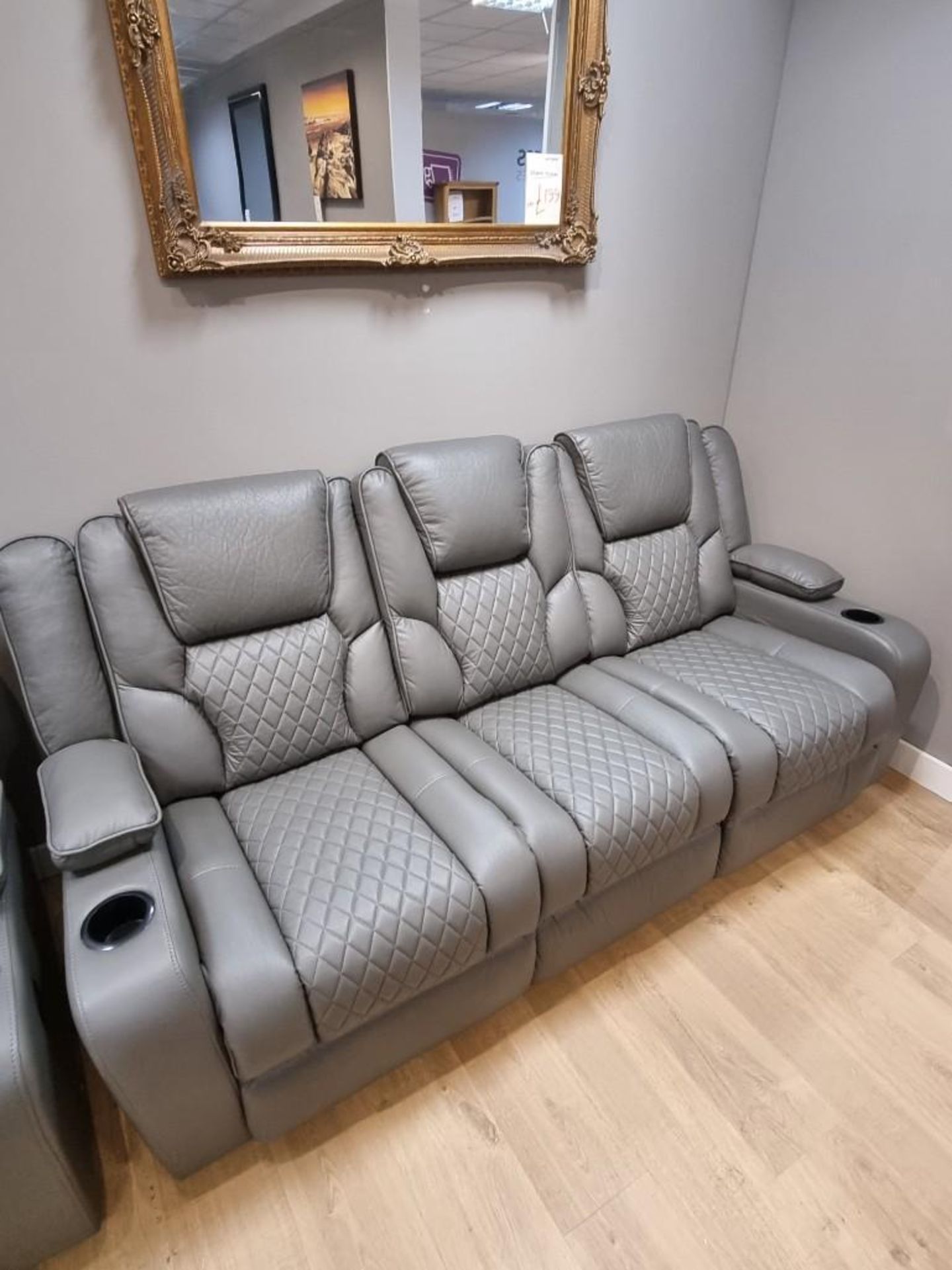 2 X NEW Bentley Grey Leather 3 Seater Electric Recliner With Wireless Charging and Floor lights! - Image 3 of 7