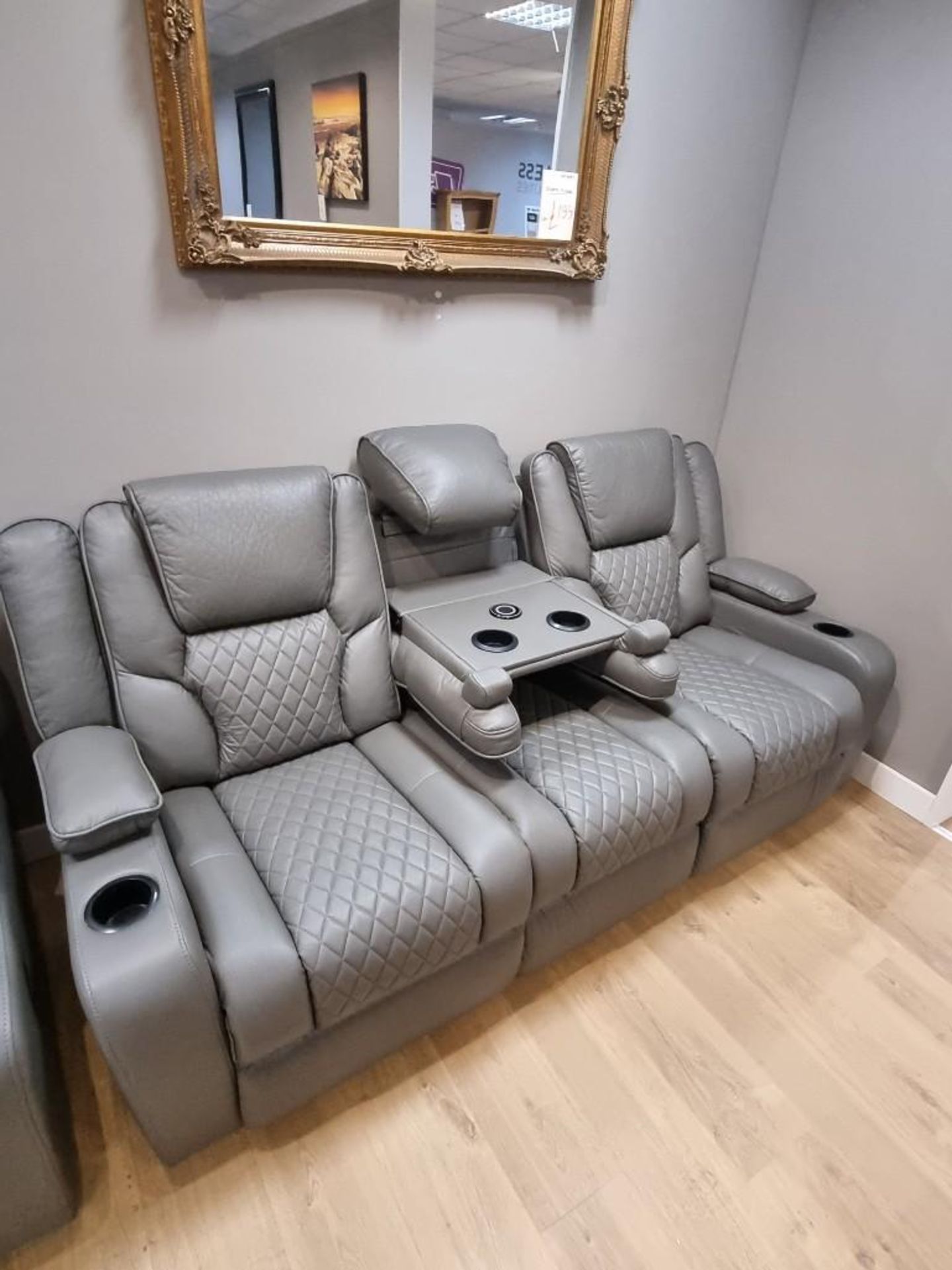 2 X NEW Bentley Grey Leather 3 Seater Electric Recliner With Wireless Charging and Floor lights! - Image 7 of 7