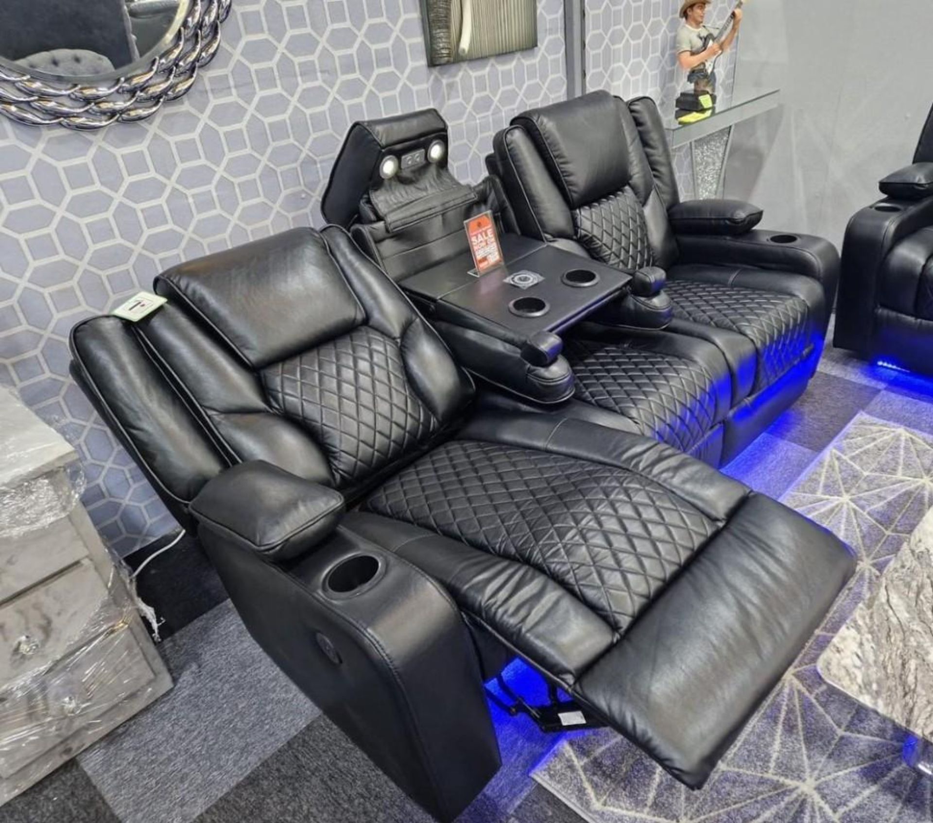 BRAND NEW Bentley Black Leather 3 Seater Electric Recliner With Wireless Charging and Floor lights! - Image 2 of 6