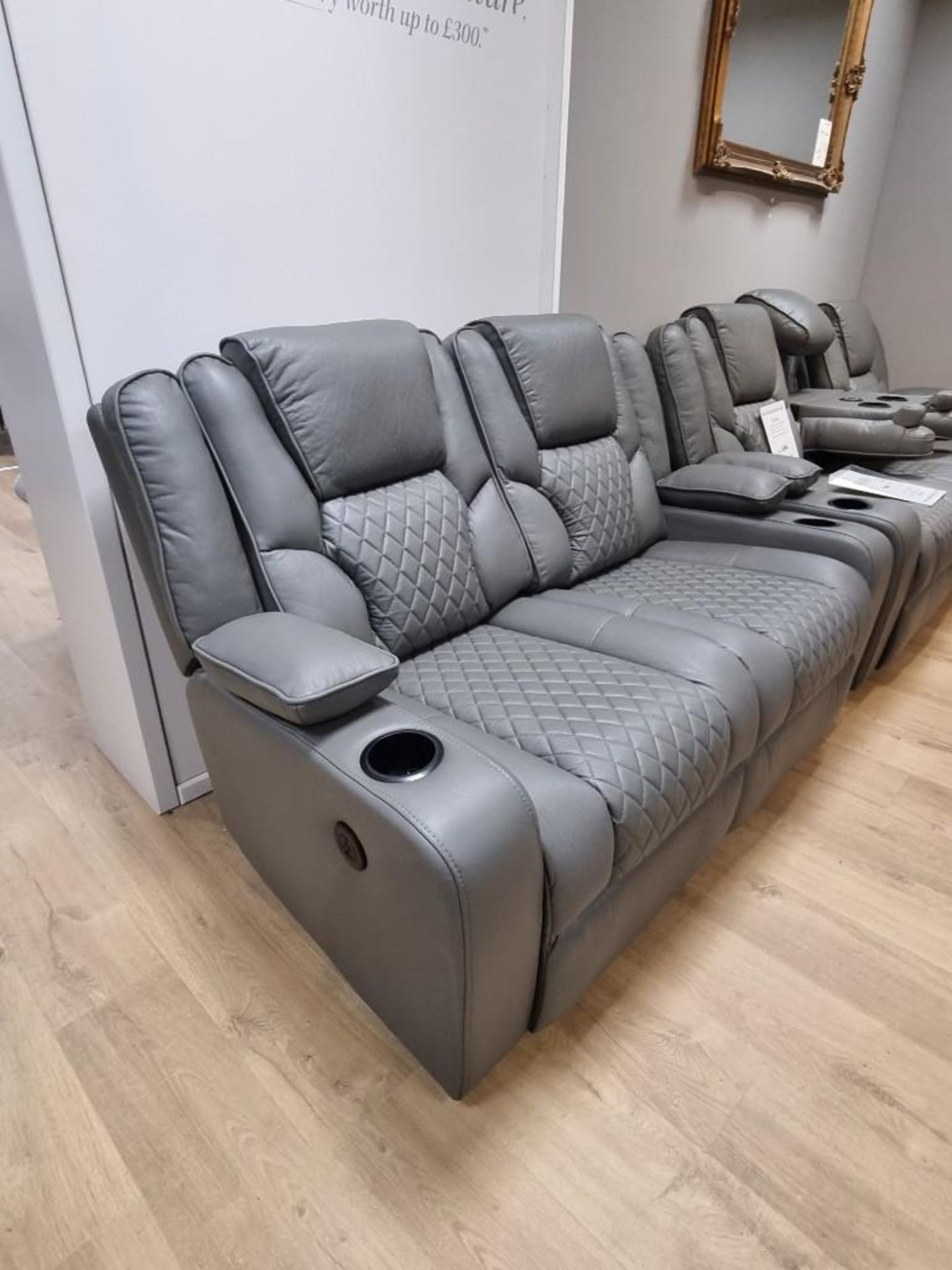BRAND NEW Grey Leather 2 Seater Electric Recliner With USB Charging Port and Floor lights. - Image 4 of 6
