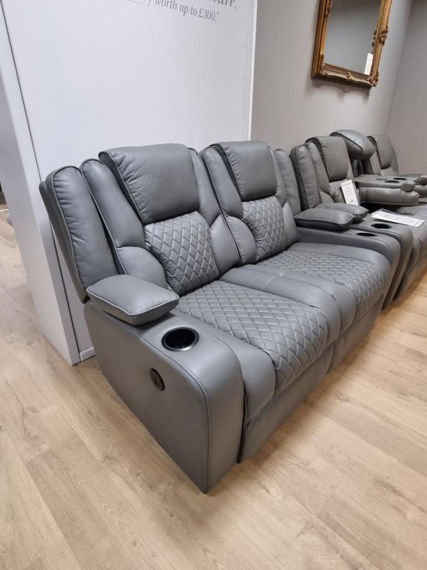 2 X NEW Grey Leather 2 Seater Electric Recliner With USB Charging Port and Floor lights. - Image 4 of 6