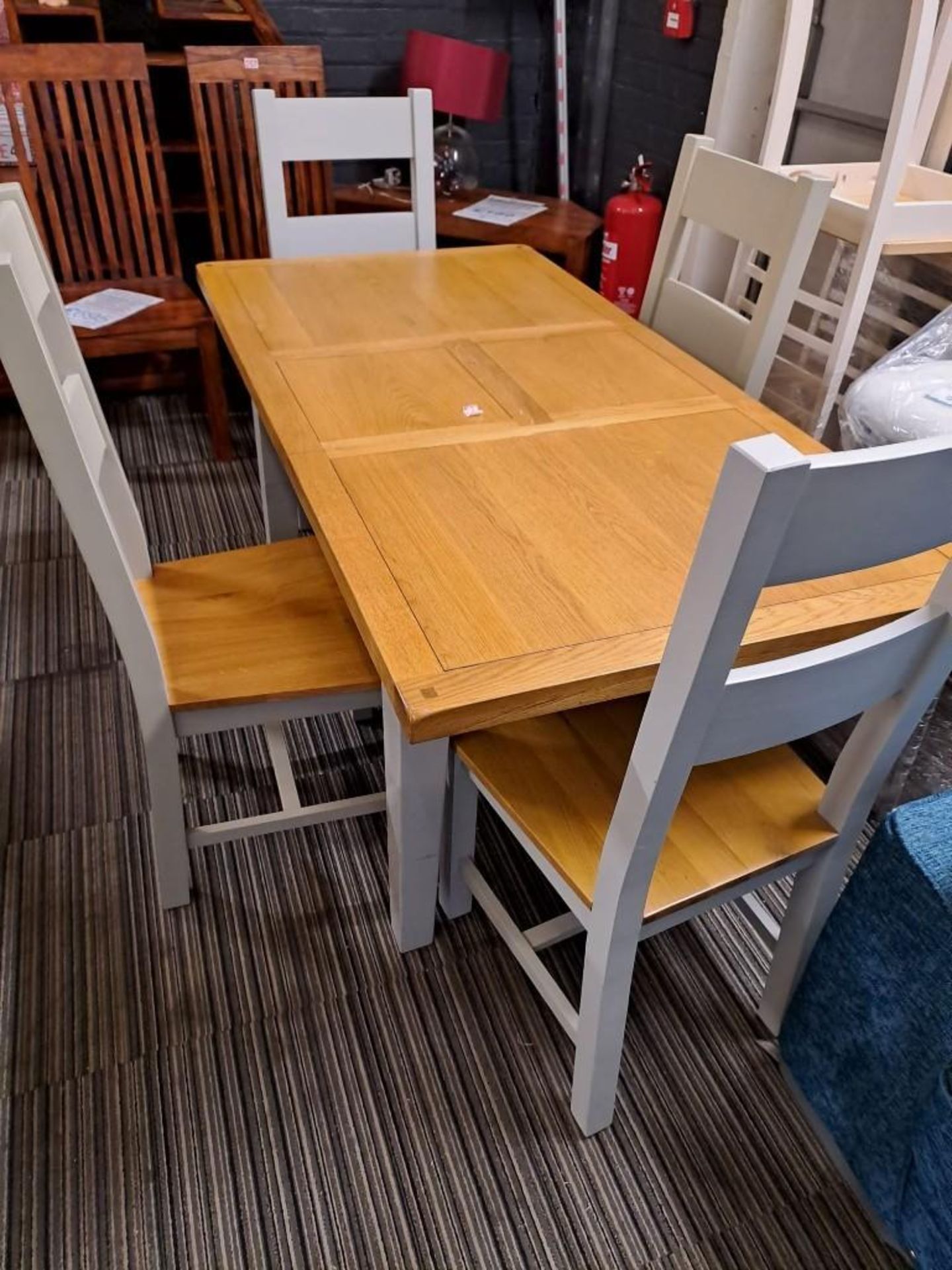 *EX DISPLAY* IFD Melbourne oak extending dining table with flip over centre leaf with 4 chairs. - Image 2 of 2