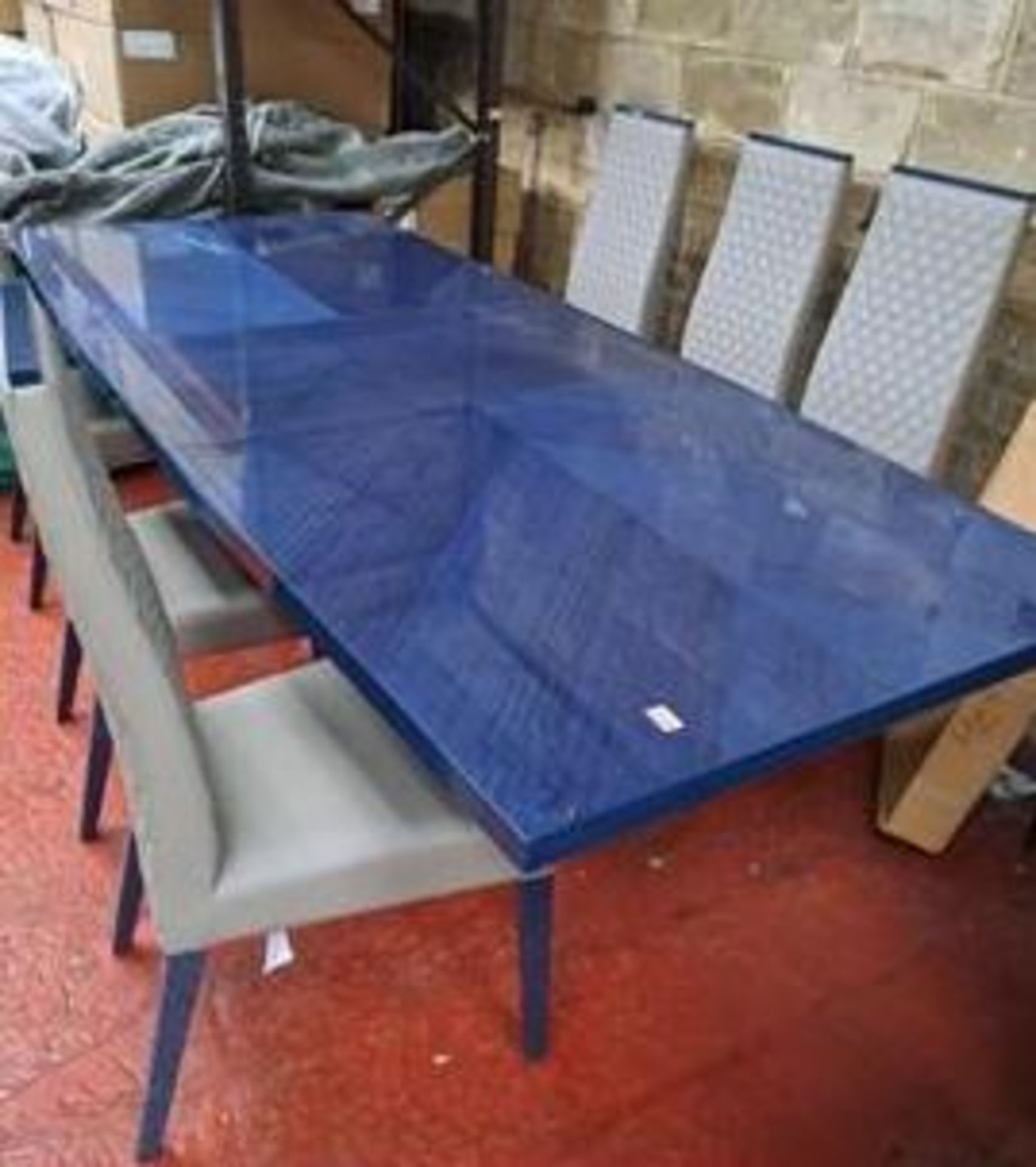 *EX DISPLAY* MAGNIFICENT Furniture Village Alf st Moritz twin pedestal blue lacquered dining table.