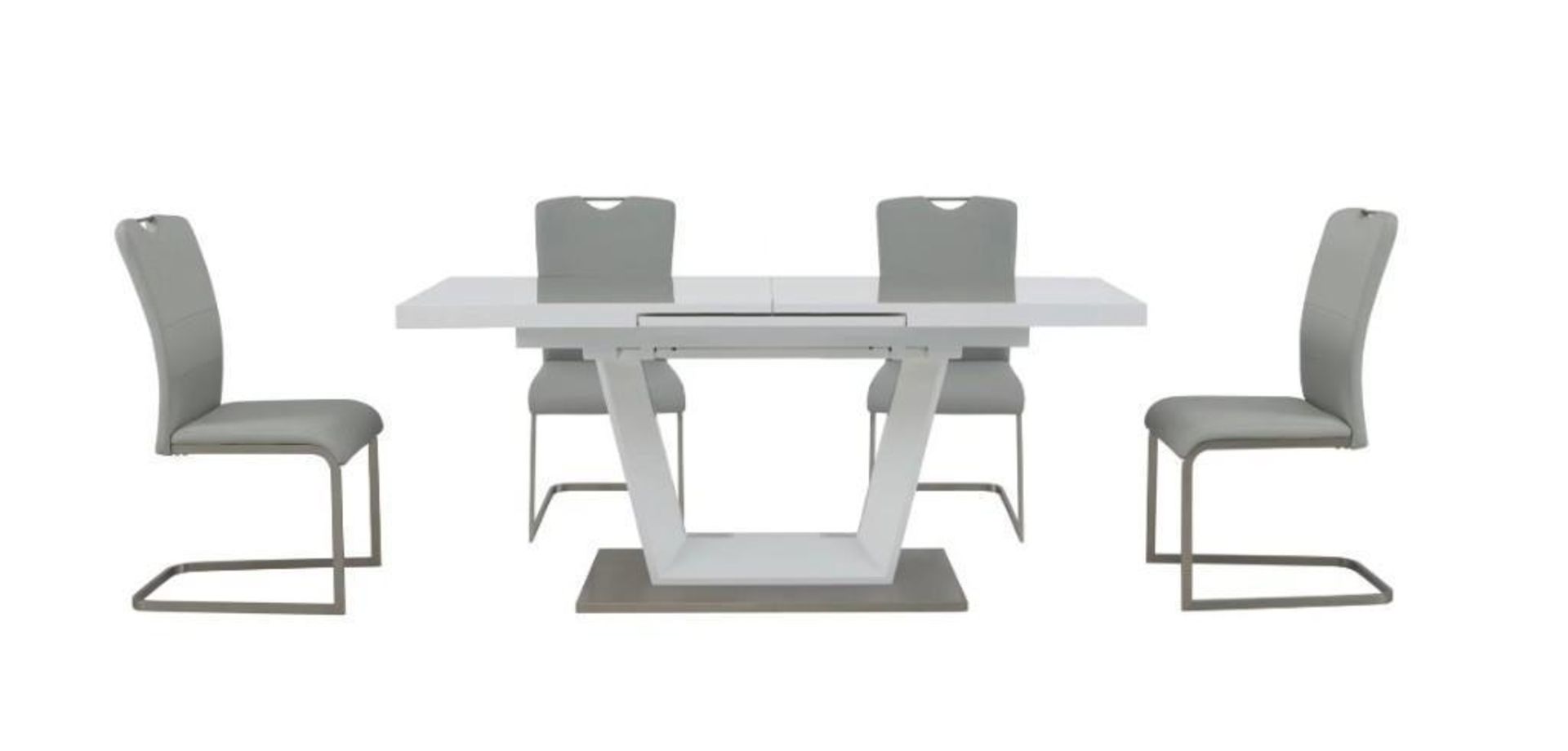 *EX DISPLAY* Bianca furniture village extending white dining table with 6 light grey chairs RRP: £13 - Image 2 of 5