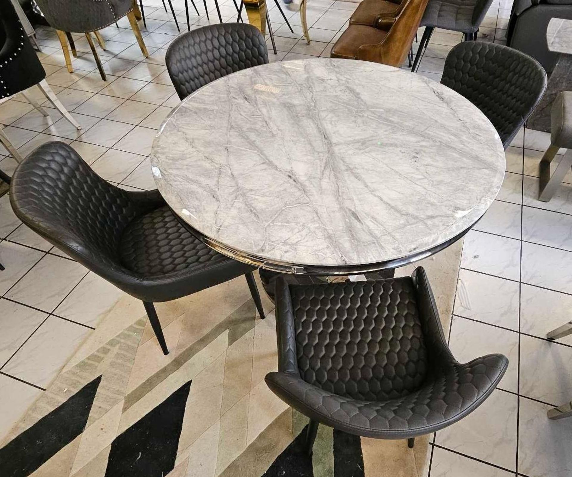 * EX DISPLAY* Furniture Village Dolce Round Dining Table With Marble Top + 4 Chairs.