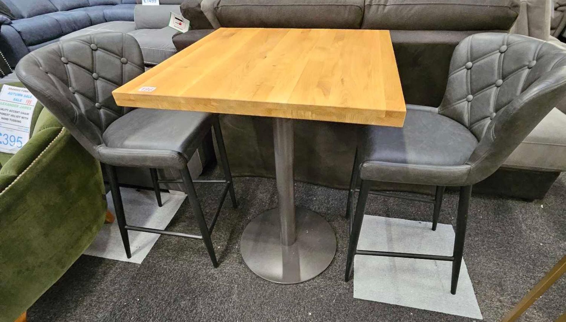 *EX DISPLAY* Furniture village solid oak top quality planked bar table with 2 rocket bar grey stools