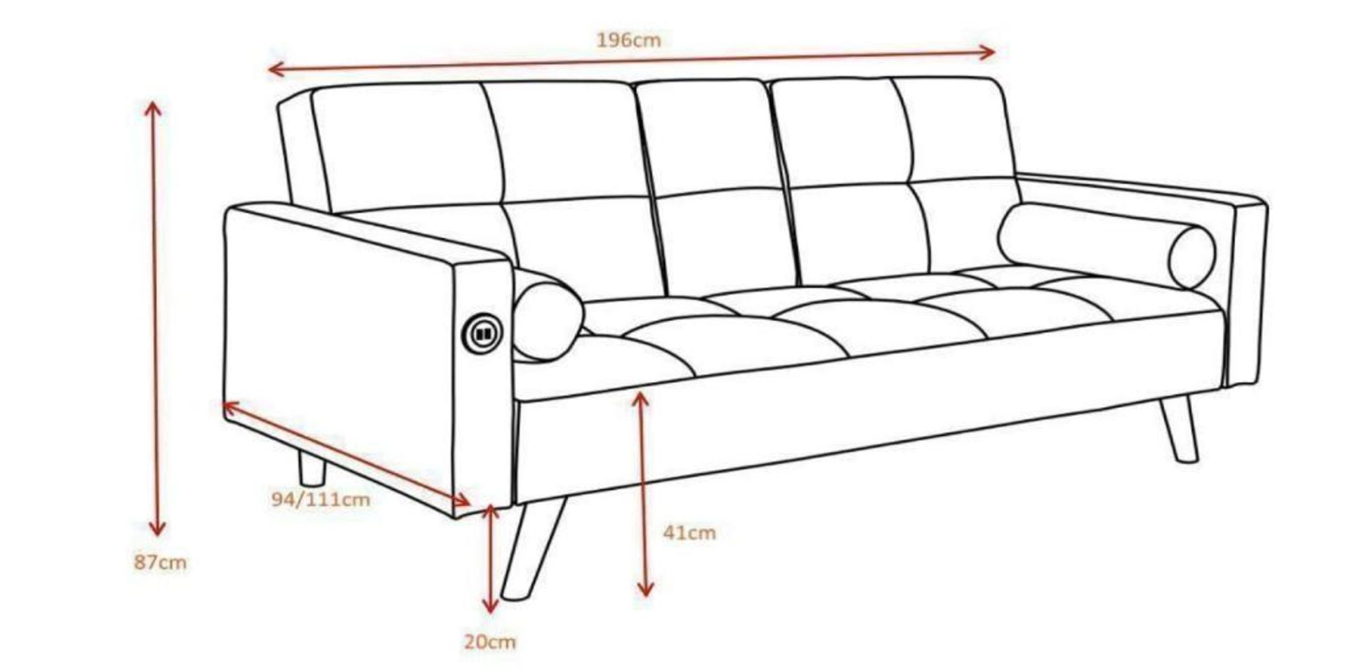 *BRAND NEW* Heavy Duty Clic Clac sofa bed with 2 bolsters, dual usb & charger socket. - Image 11 of 11