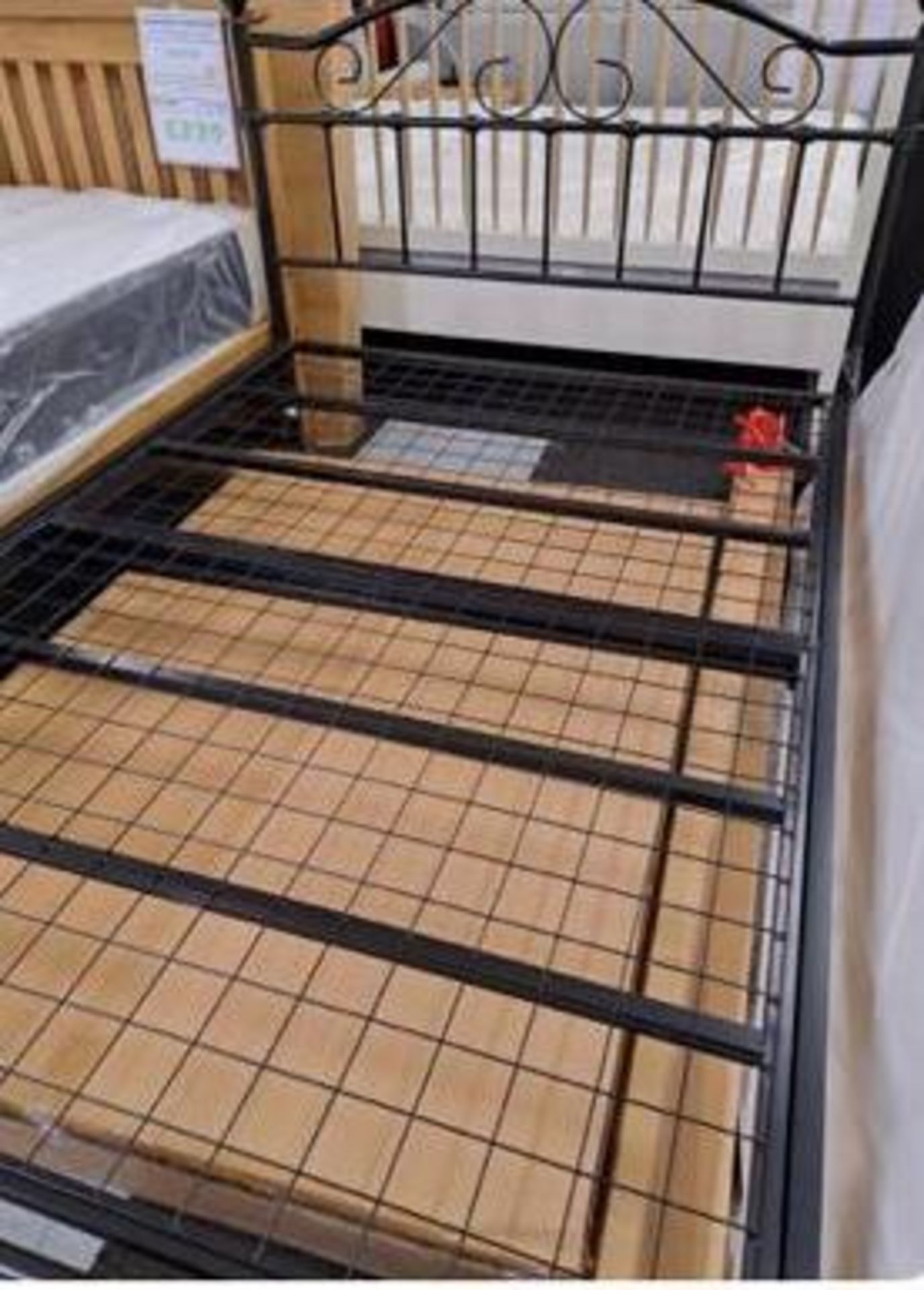 *EX DISPLAY* Sussex 4'6 double quality designer bed frame in black with heavy mesh base.