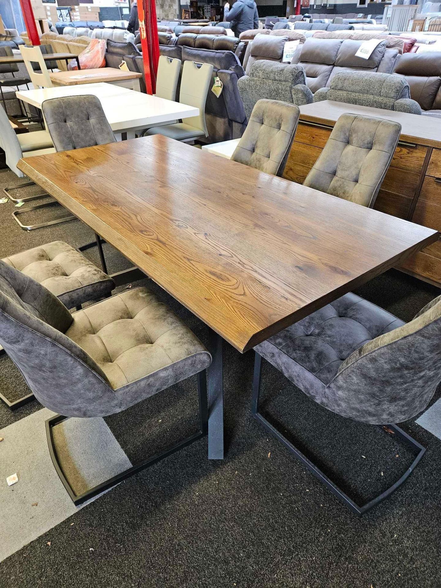 *EX DISPLAY* Osaka furniture village oak rectangular dining table and 6 charcoal grey merlin faux le
