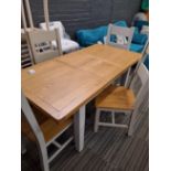 *EX DISPLAY* IFD Melbourne oak extending dining table with flip over centre leaf with 4 chairs.