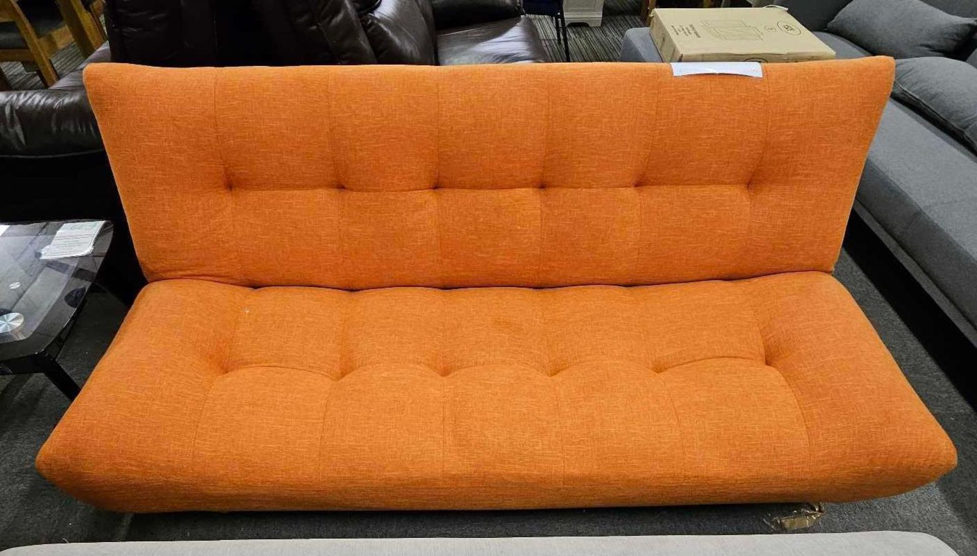 *EX DISPLAY* Habitat kota clic clac heavy duty 3 seater fabric sofa bed in orange. RRP: £525.00 - Image 4 of 5