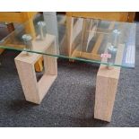 *EX DISPLAY* Glass top lamp table with oak legs.