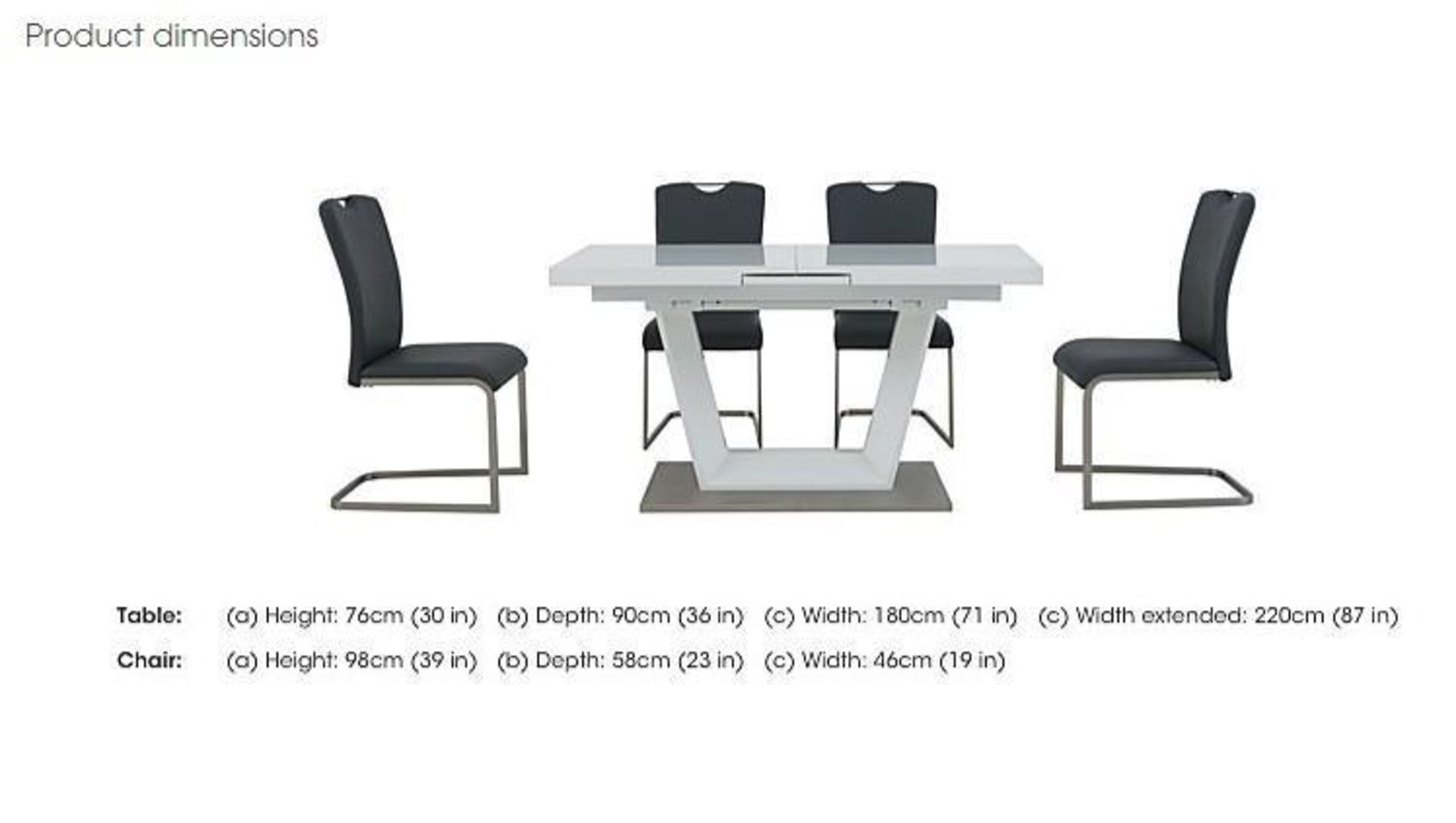 *EX DISPLAY* Bianca furniture village extending white dining table with 6 light grey chairs RRP: £13 - Image 5 of 5
