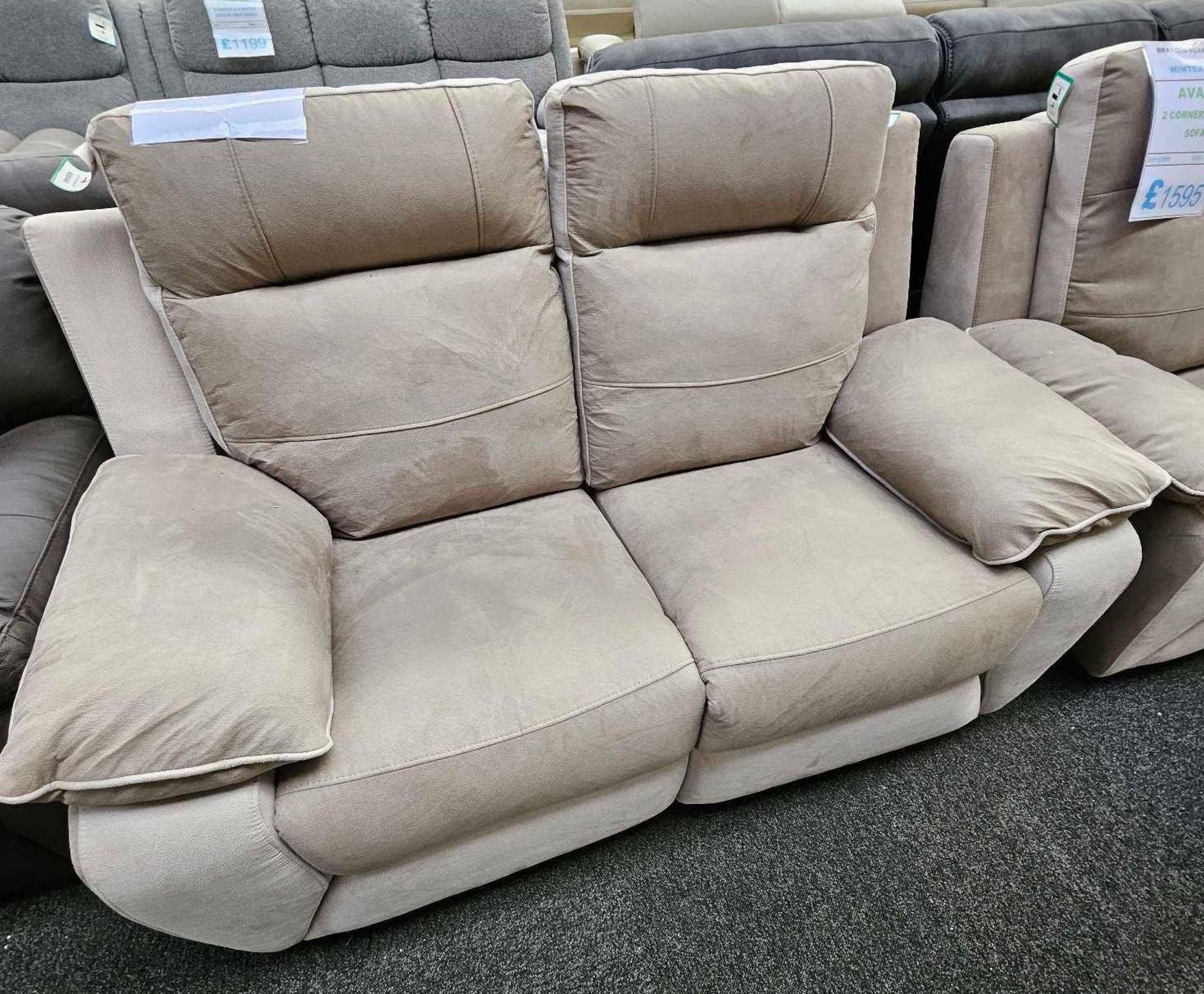*EX DISPLAY* Sofa house Avanti 2 seater manual recliner sofa in two tone biscuit.