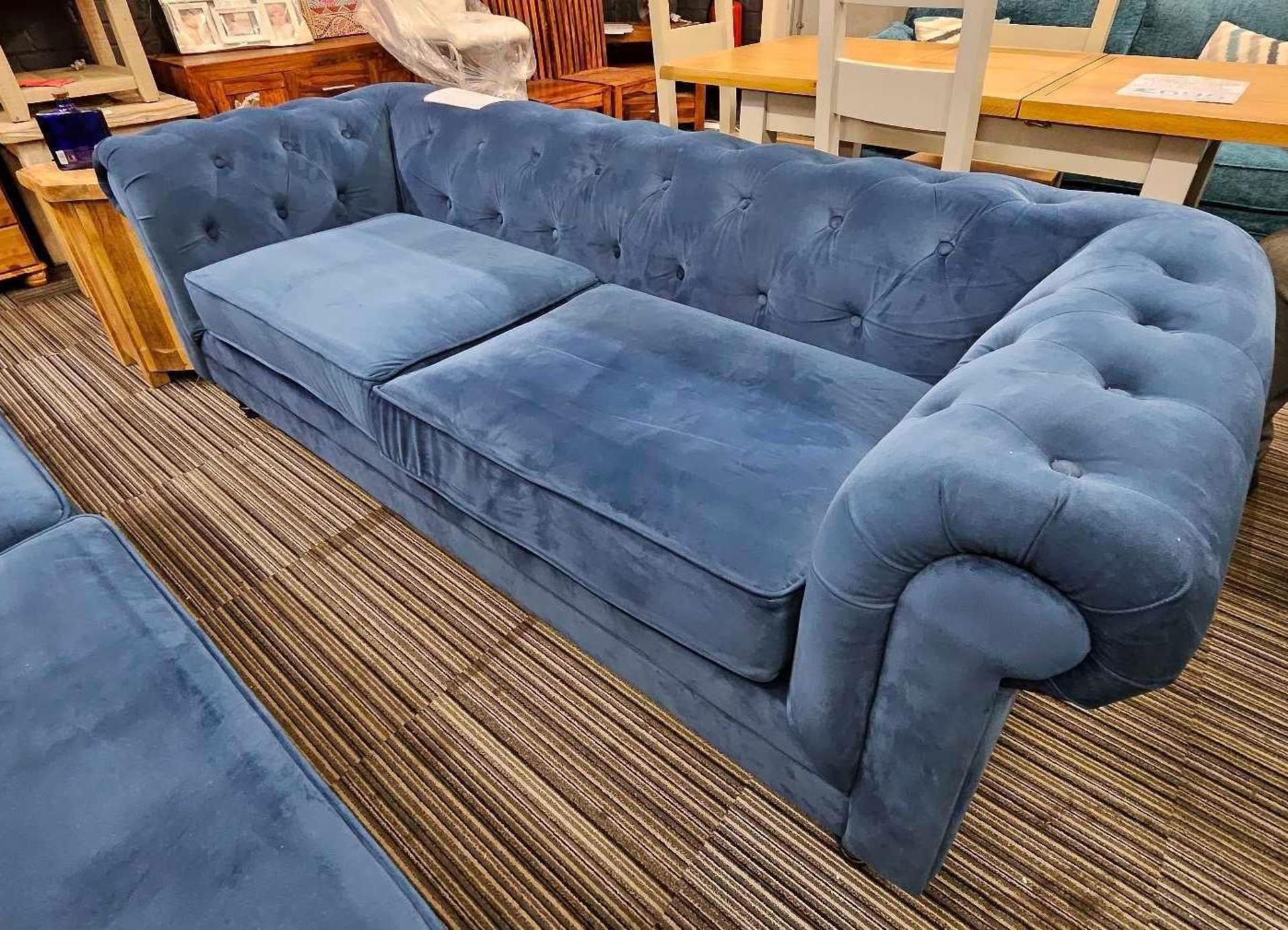 *EX DISPLAY* Pair of 3 seater habitat chesterfield sofas in blue velvet