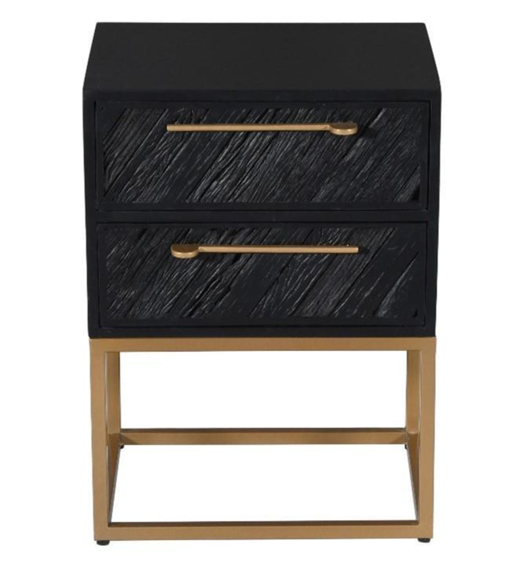 *BRAND NEW* Trisulli 2 drawer black plank oak storage cabinet with gold metal base. RRP: £189.99